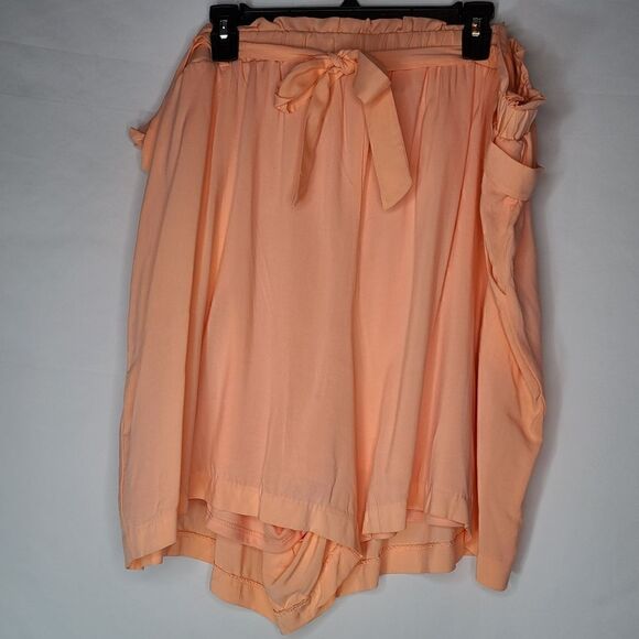4X 26W Peach Paperbag Waist Mid Shorts Lined Light - Picture 5 of 11